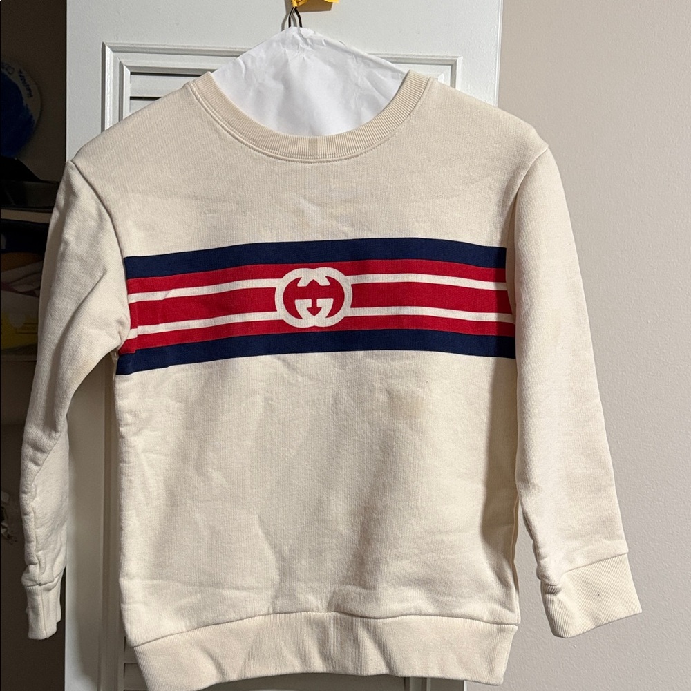 Gucci Beige Sweatshirt with Red and Navy Stripes